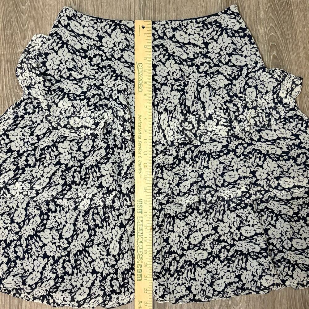 Lauren Ralph Lauren Silk Floral Tiered Skirt Petite 8P Blue White Ruffle A-Line - Picture 4 of 7